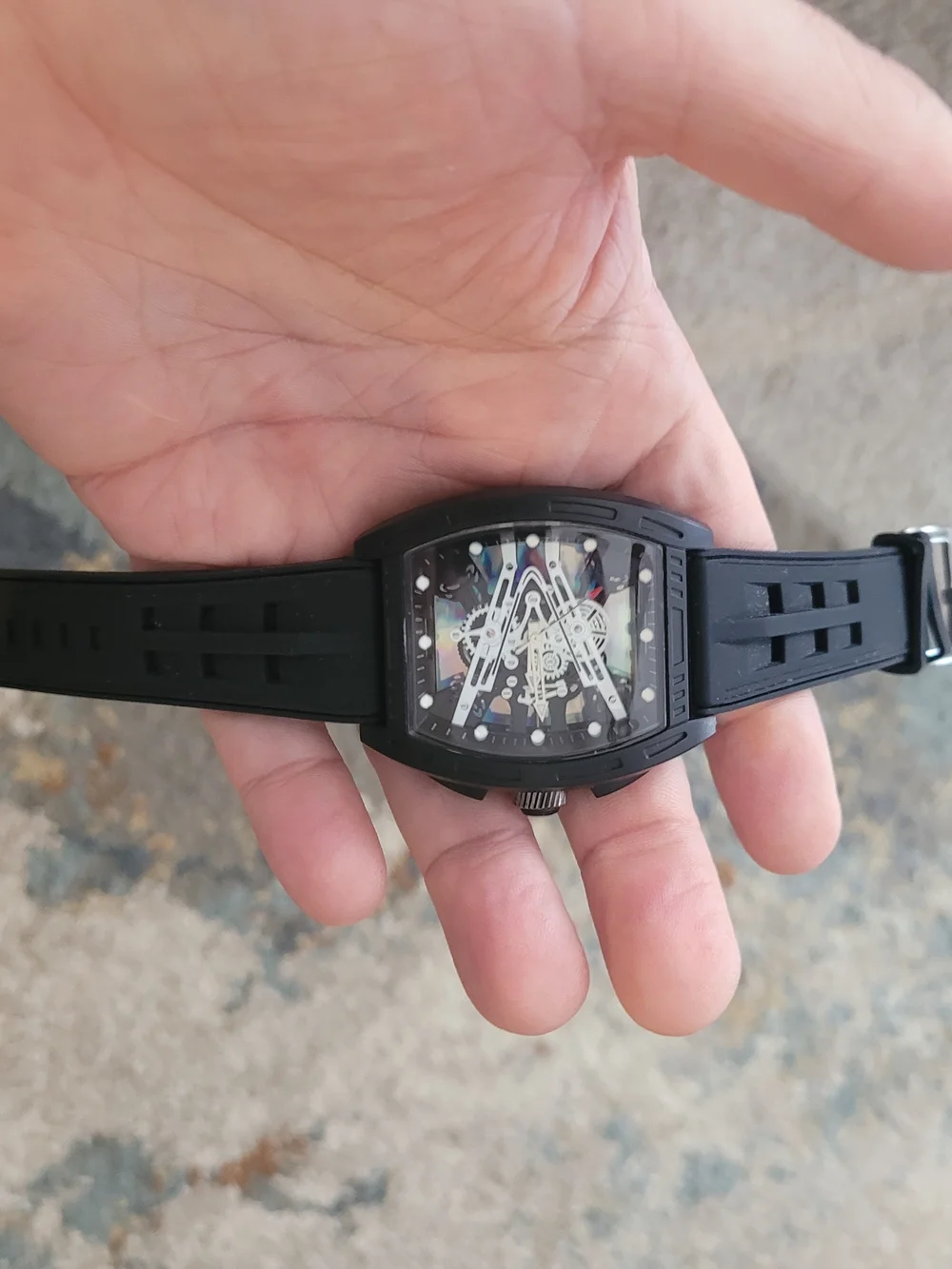 Black Skeleton Dial Sports Watch - Unbranded